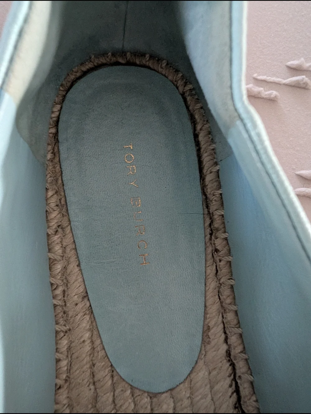 Tory Burch Pale Mint Leather Espadrille Flats with Logo